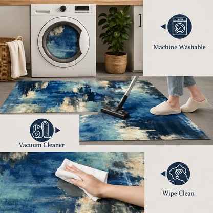 Blue Abstract Kitchen Rug Set – 3 Piece