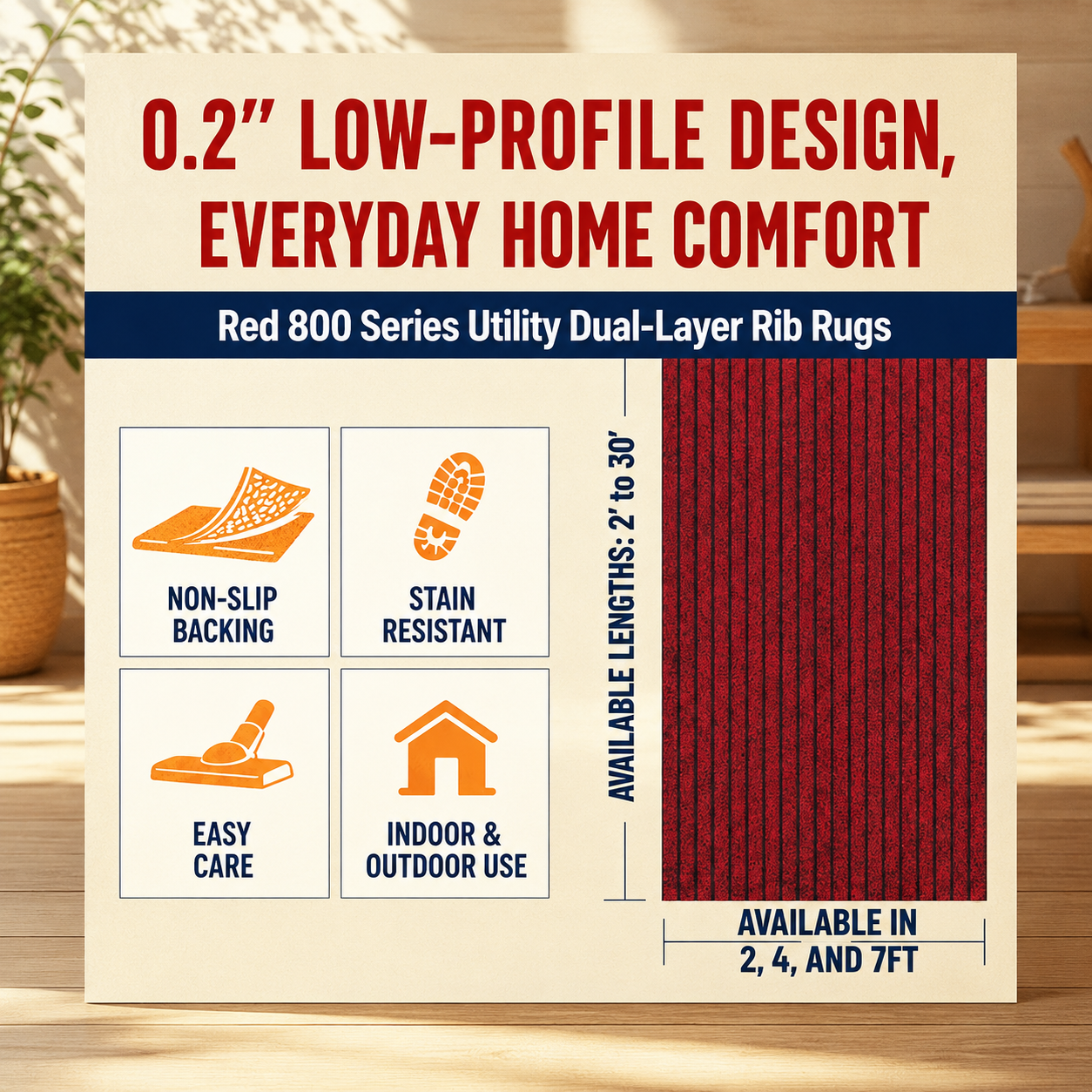 Non-Slip Ribbed Utility Mat – Red