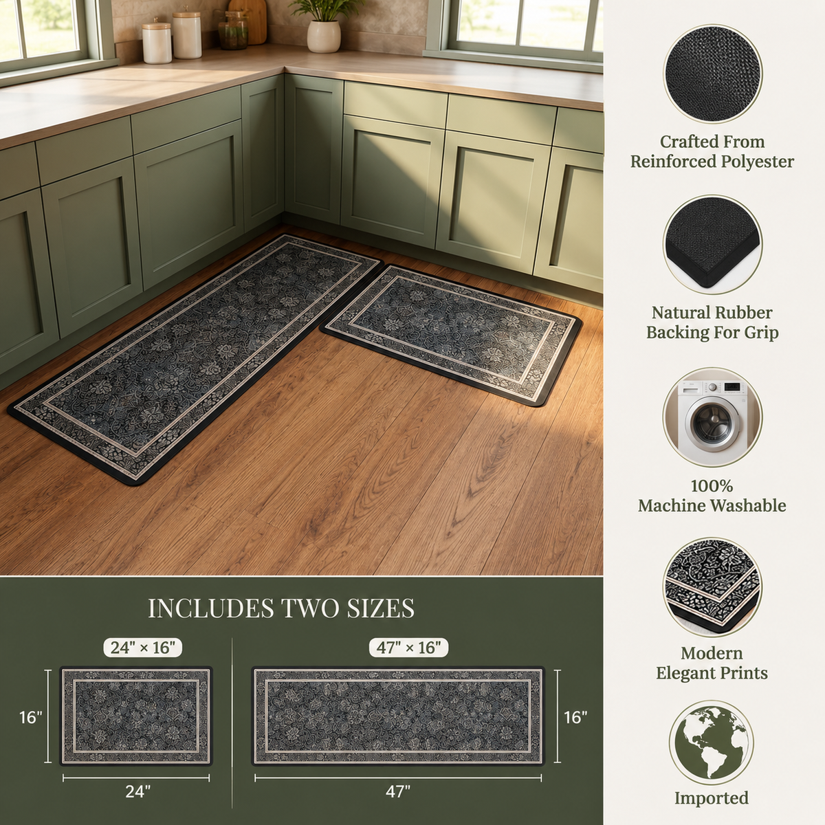 Absorbent Kitchen Rug Set