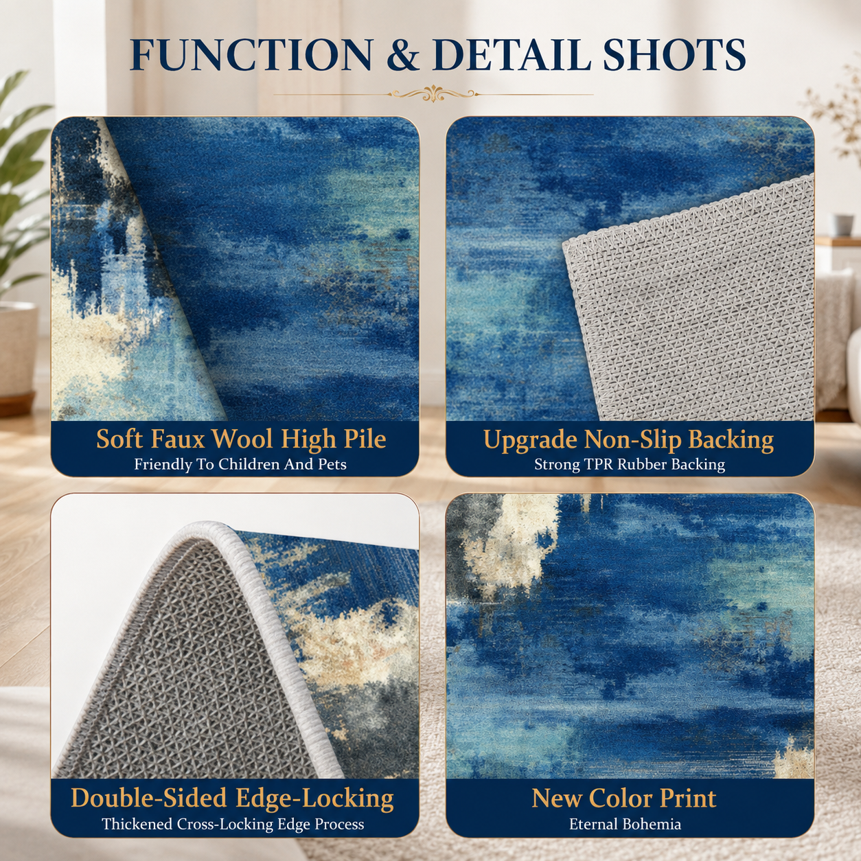 Blue Abstract Kitchen Rug Set – 3 Piece