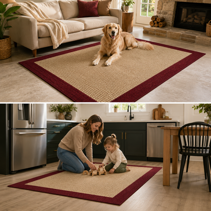 3-Piece Faux Sisal Area Rug Set – Red