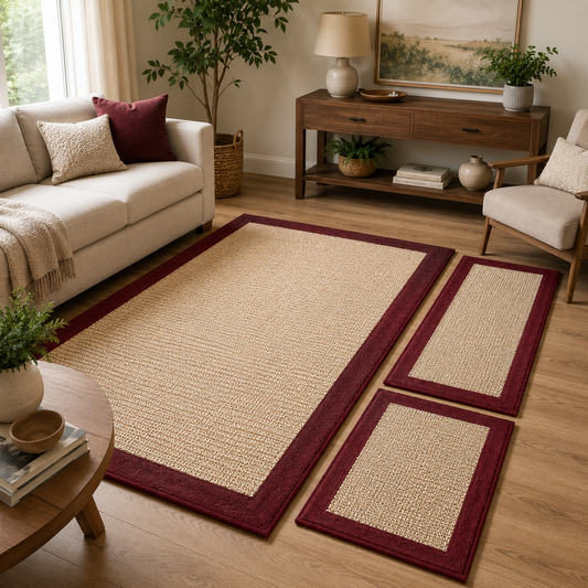 3-Piece Faux Sisal Area Rug Set – Red