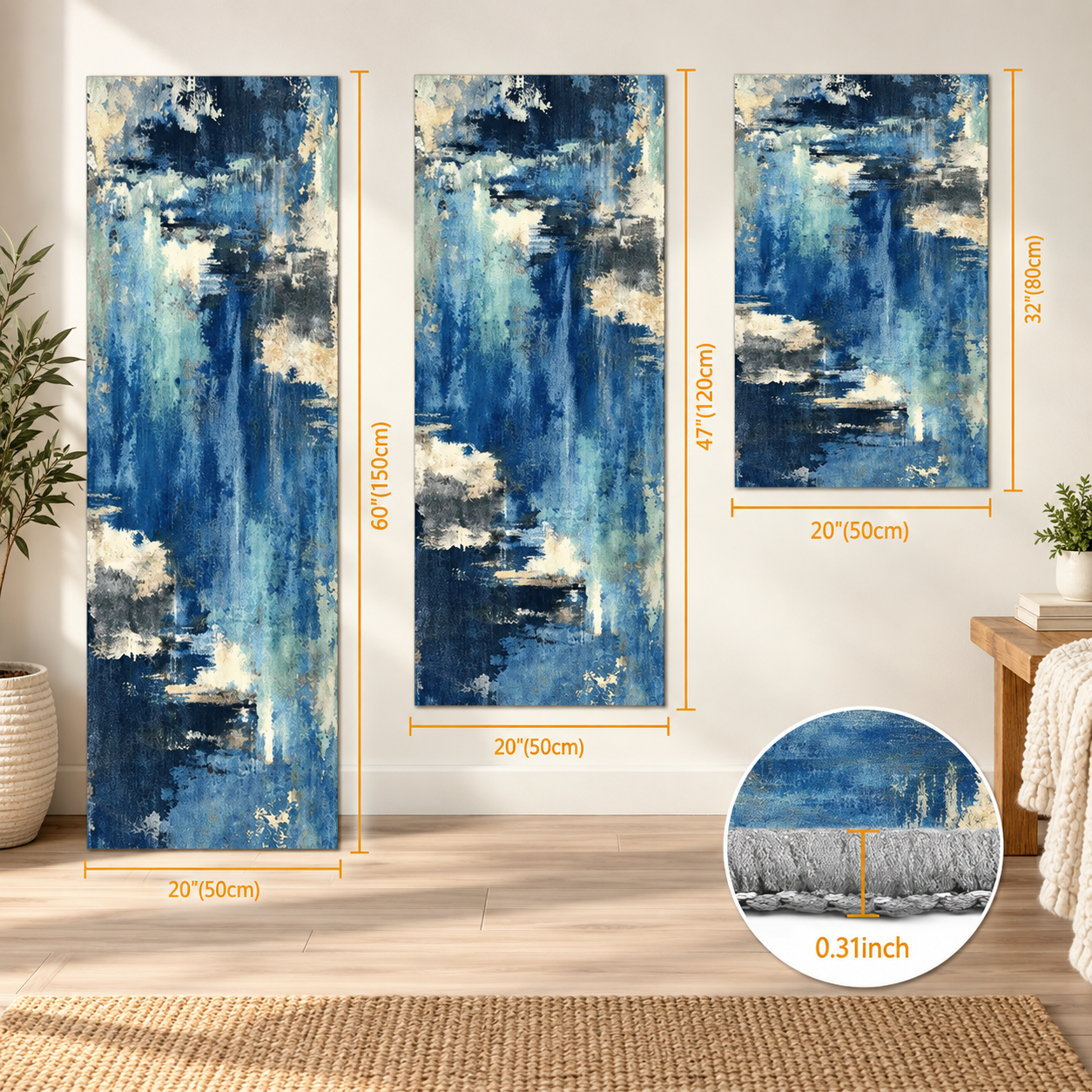 Blue Abstract Kitchen Rug Set – 3 Piece