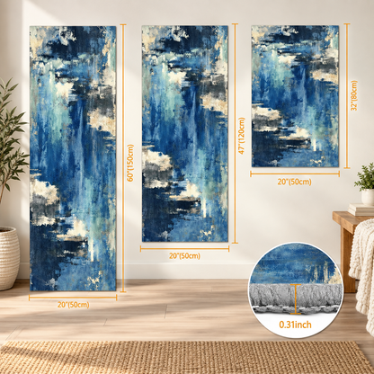 Blue Abstract Kitchen Rug Set – 3 Piece