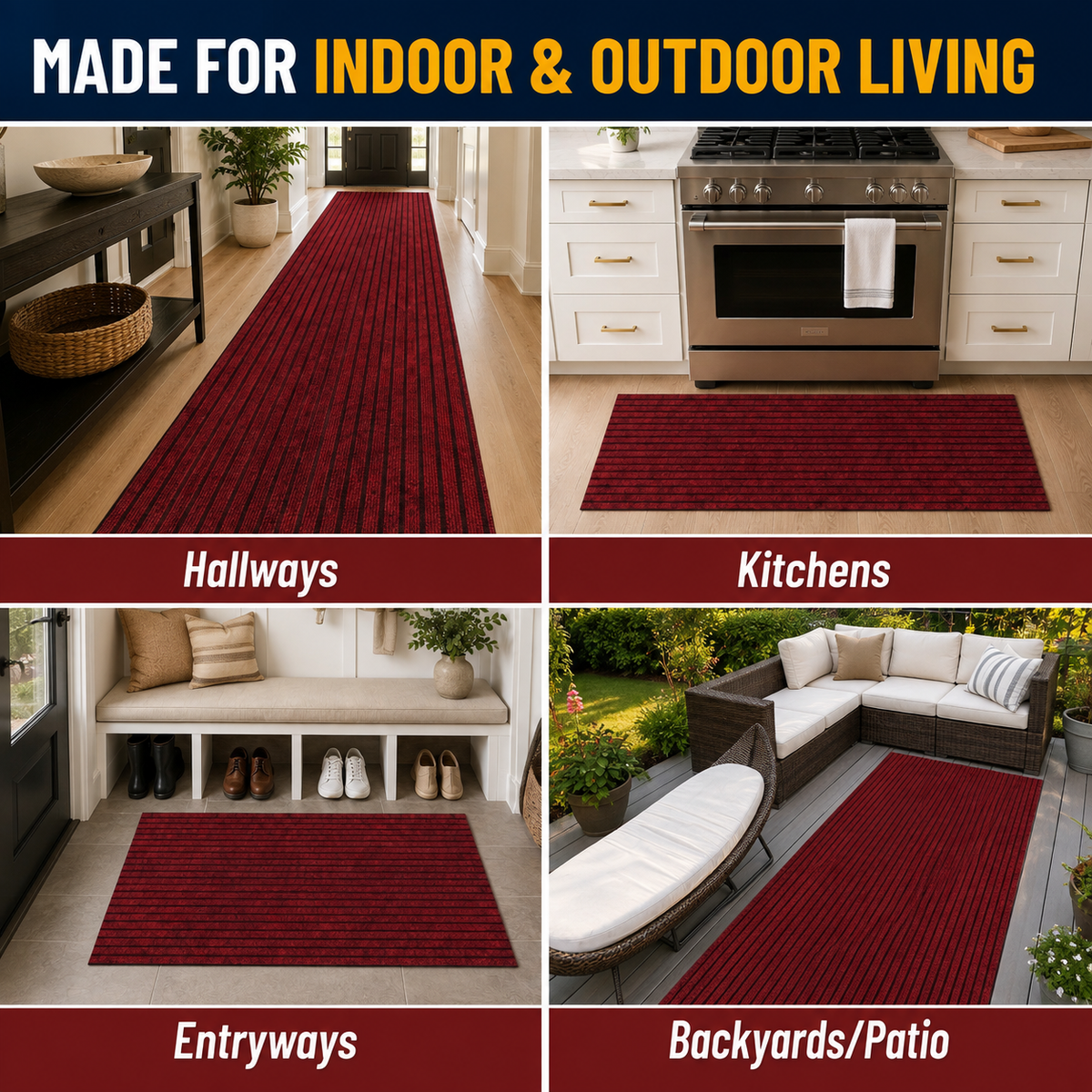 Non-Slip Ribbed Utility Mat – Red